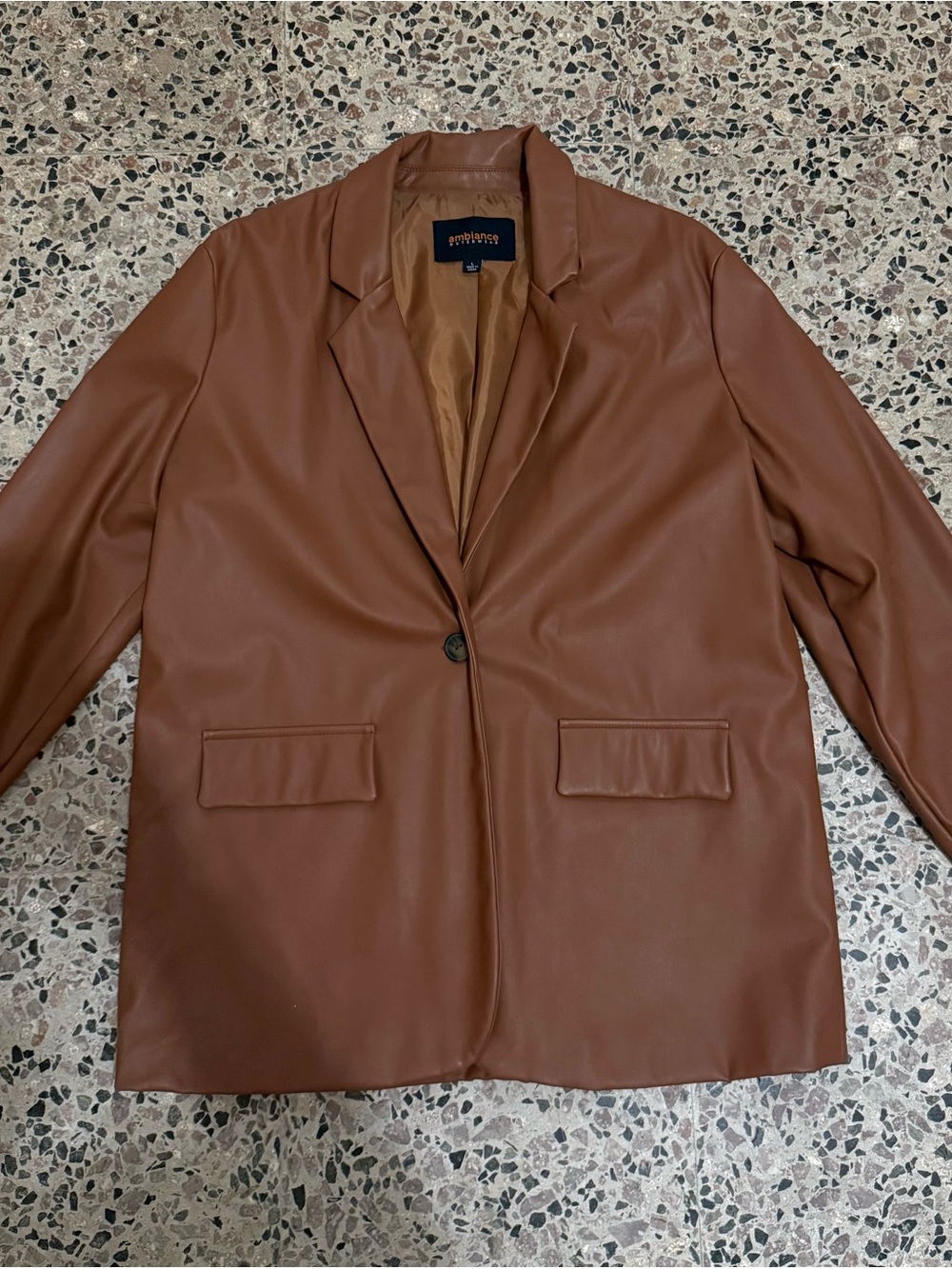 Ambiance Faux Leather Blazer in Rusty Brown